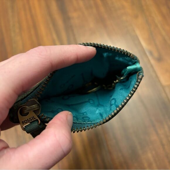 Fossil Vintage Green Leather Wallet Change Purse Wallet - Picture 4 of 4